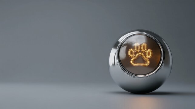 Glowing Paw Print Icon on Polished Metallic Sphere