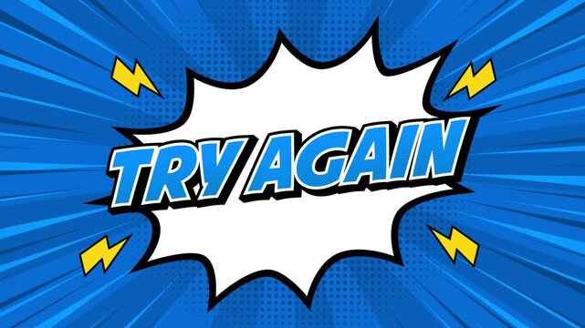 animated try again text on comic style background