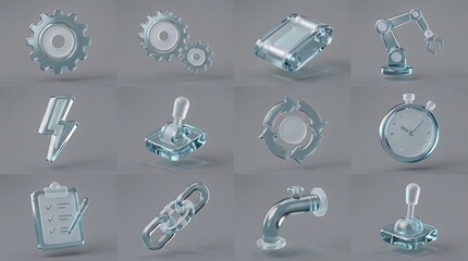 Fototapeta premium Glass Render Sheet Of Tech Industry Icons Set