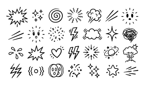 Cute Cartoon Shock Emotion and Hand Drawn Reaction Doodle Vector Set