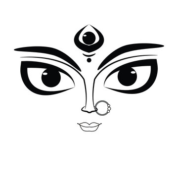 Minimalist Maa Durga Goddess Face Line Art Vector Illustration with Third Eye