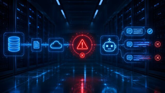 AI Chatbot Error And Hallucination Risk In Enterprise Server Room
