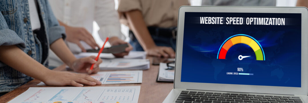 Computer software evaluating website loading speed. Concept of improving website loading speed brisk.