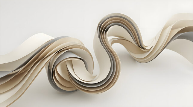 Abstract paper ribbons twisting in flowing layers on a white background