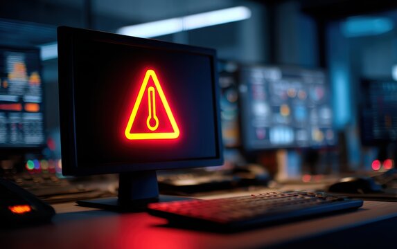Temperature deviation alert displayed on computer monitor in a logistics control room at night, warning operators of unsafe cargo conditions for rapid cold chain risk management and response