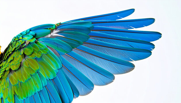 Vibrant Colorful Bird Wing Blue Green Turquoise Feathers Spread Single Exotic