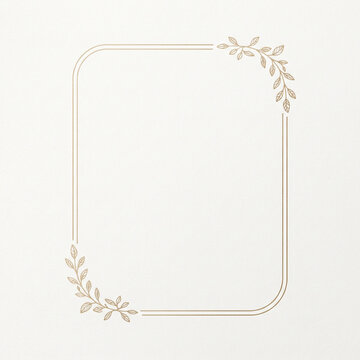 Minimalist line art gold leaf frame template on textured white paper background