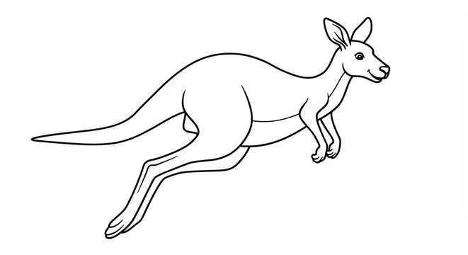 Kangaroo Illustration: A dynamic line drawing captures a kangaroo in mid-leap, showcasing its powerful legs and distinctive pouch.