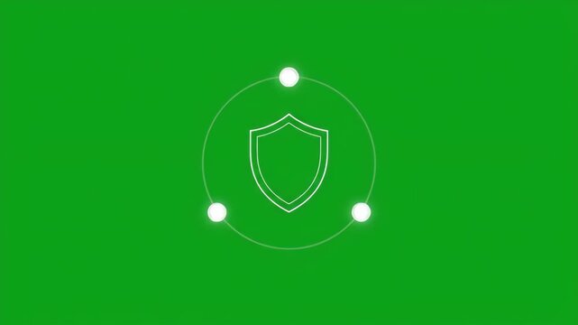 Green screen security shield scan animation with glowing circle and checkmark