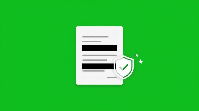Document redacting and securing confidential data with a shield animation on green screen