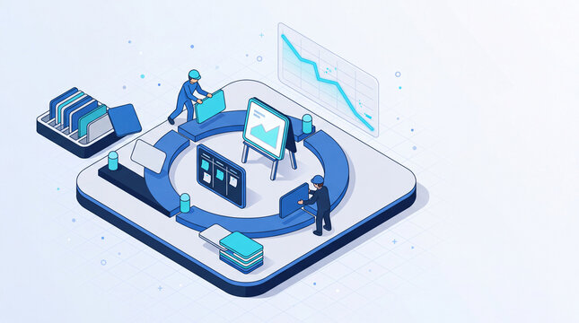 Agile sprint cycle from backlog to review in isometric style