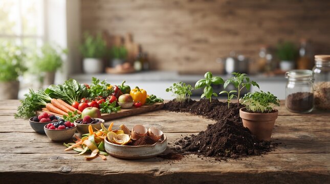 Food waste to compost and circular economy concept 