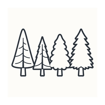 Coniferous Evergreen Pine Tree Outline Icon Set Minimalist Line Art Forest Nature Graphic