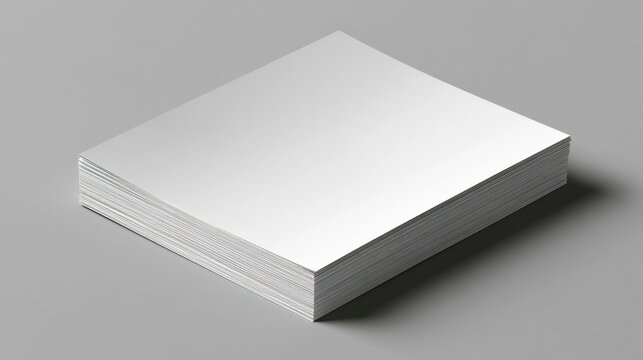 Thick stack of white paper sheets on a plain gray surface, top view