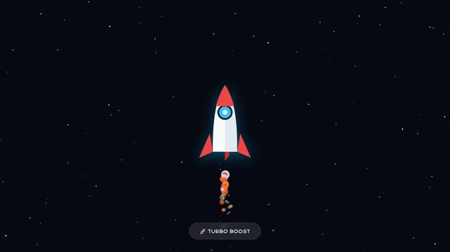 Rocket launch vector illustration flying through dark outer space with stars