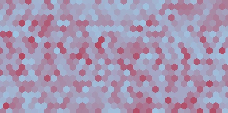 Abstract background featuring a seamless pattern of small colorful hexagonal shapes in red and blue tones.