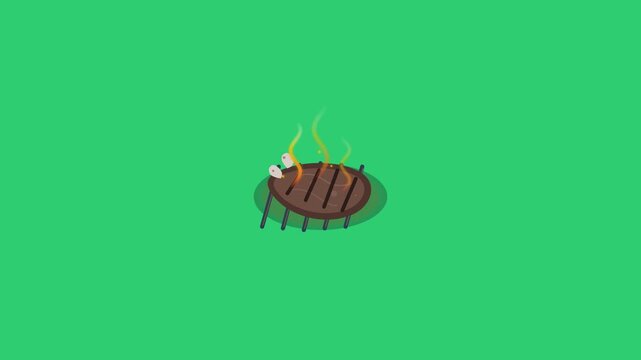 Motion graphics footage of a sizzling grilled beef steak on a green background loop.