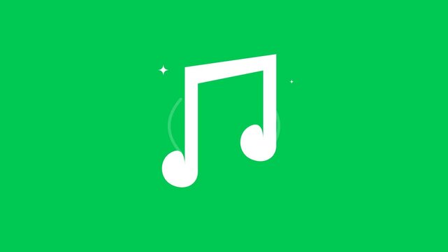 White music note icon motion graphics animation on green screen background loop footage.