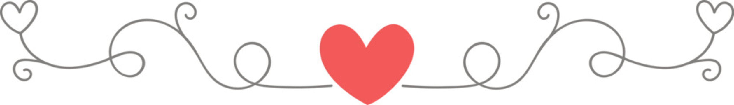 Romantic Heart Love Swirl Border Floral Line Art Vector
