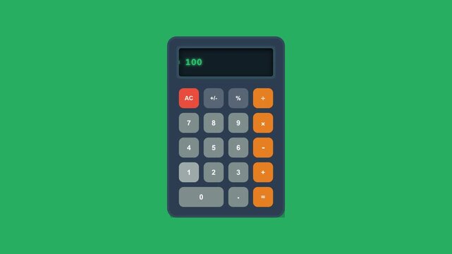 Professional calculator icon with digital display on green background motion graphics video clip.