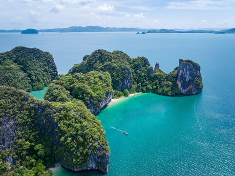 Aerial view of the natural scenery of the tropical island of Koh Hong, Krabi, Thailand