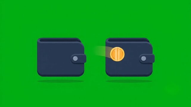Flat 2D Cartoon Peer-to-Peer Wallet Transfer Icon on Green Screen