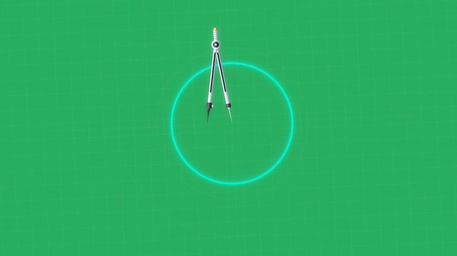 Metal compass tool drawing on green technical grid background motion graphics video footage