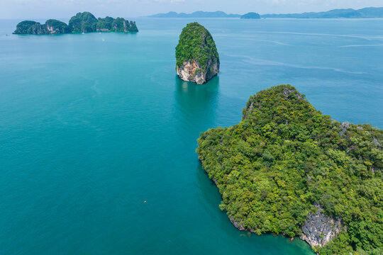 Aerial view of the natural scenery of Laolading Island in the tropical Andaman Sea, Krabi, Thailand