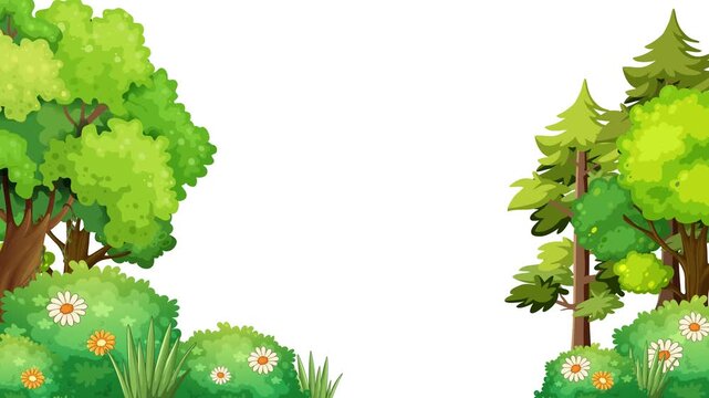 Cartoon Forest Nature Frame Animation with White Copy Space