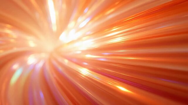 Abstract orange glowing light speed tunnel background with motion blur streaks representing high-speed data transfer and technology connection