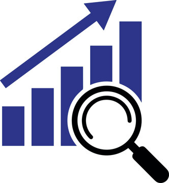  Financial Data Analytics Vector Icon Featuring Growth Bar Chart and Magnifying Glass for Business Strategy Market Research and Economic Progress Designs