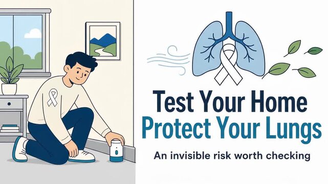 Animation of man placing radon test canister for lung health