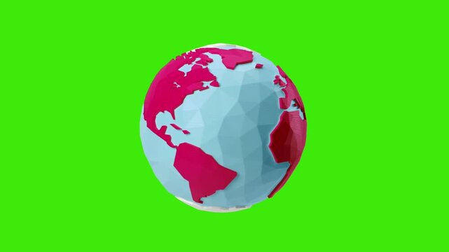 3D rotating planet earth globe with red ocean areas isolated on green screen chroma key background overlay