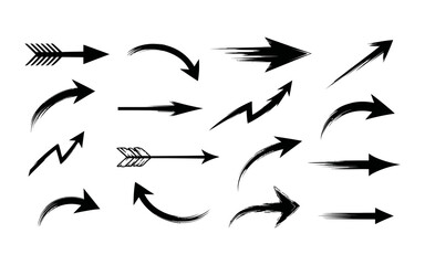 Fototapeta premium Set of hand drawn black arrows isolated on a white background for design projects and indicators
