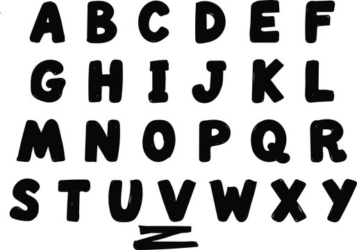 Hand drawn block alphabet letters from A to Z in bold marker style for educational graphic work.