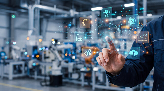 Industrial automation engineer smart factory digital interface robotic arm artificial intelligence system control
