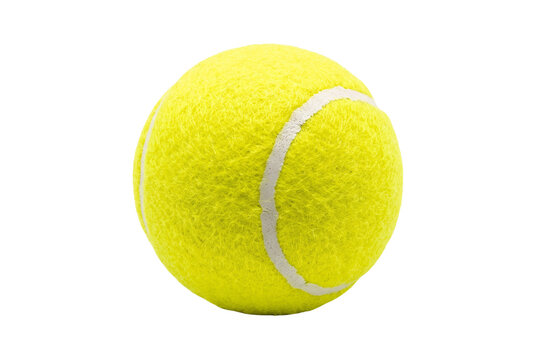 Vibrant yellow tennis ball with white seams