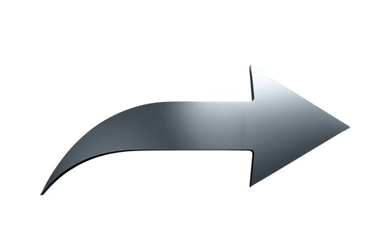 Dark metallic curved arrow sweeping to the right