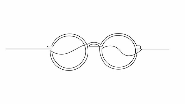 round sunglasses continuous one line drawing animation, Sunglasses continuous one line art drawing animation video. Sunglasses icon. Full length one line 4K animation