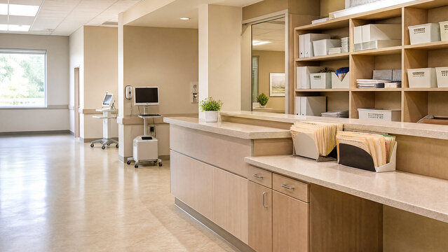 Empty nurse station counter in a clinic