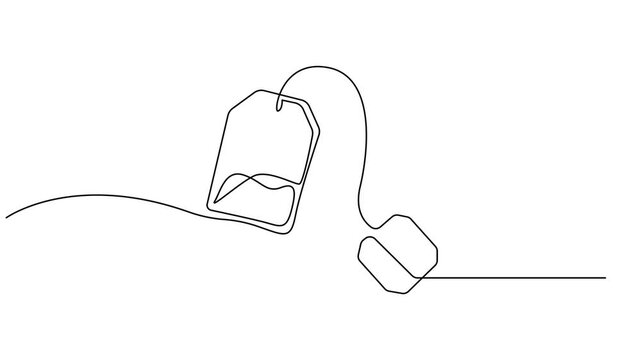 tea bag continuous one line drawing animation, Animated of continuous one line drawing tea bag. Packaging that makes it easy for consumers. International Tea Day. 4K animation