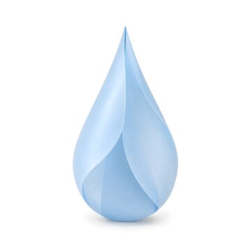 Translucent Pale Blue Origami Water Droplet on White Background