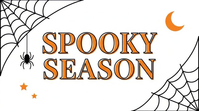 Spooky Season text with spider web spider and moon for Halloween