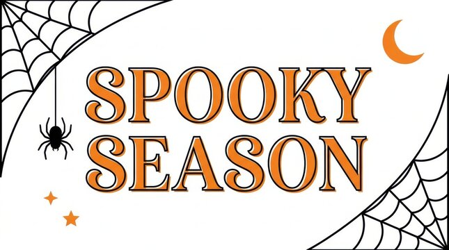 Spooky Season text banner with spider web and moon for Halloween design