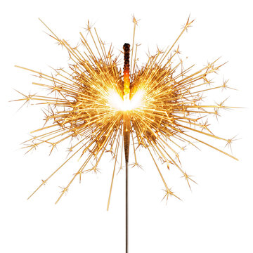 Glowing golden sparkler burning with bright explosive sparks