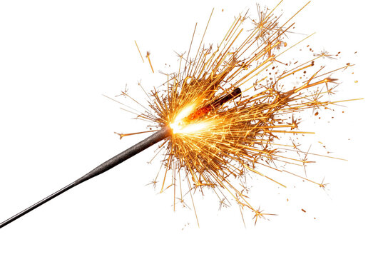 Burning sparkler stick with golden sparks explosion