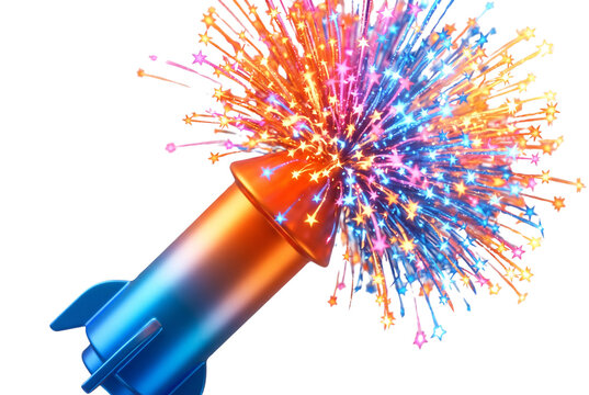 Toy rocket launcher blasting colorful star fireworks into air