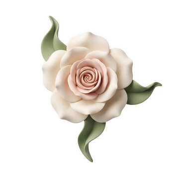 Single elegant white rose with green stem and leaves isolated on transparent background, illustration