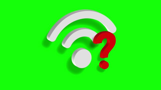 3D Wi-Fi icon with red question mark rotates smoothly against green background