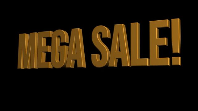 Golden "MEGA SALE!" text fades in and out on black